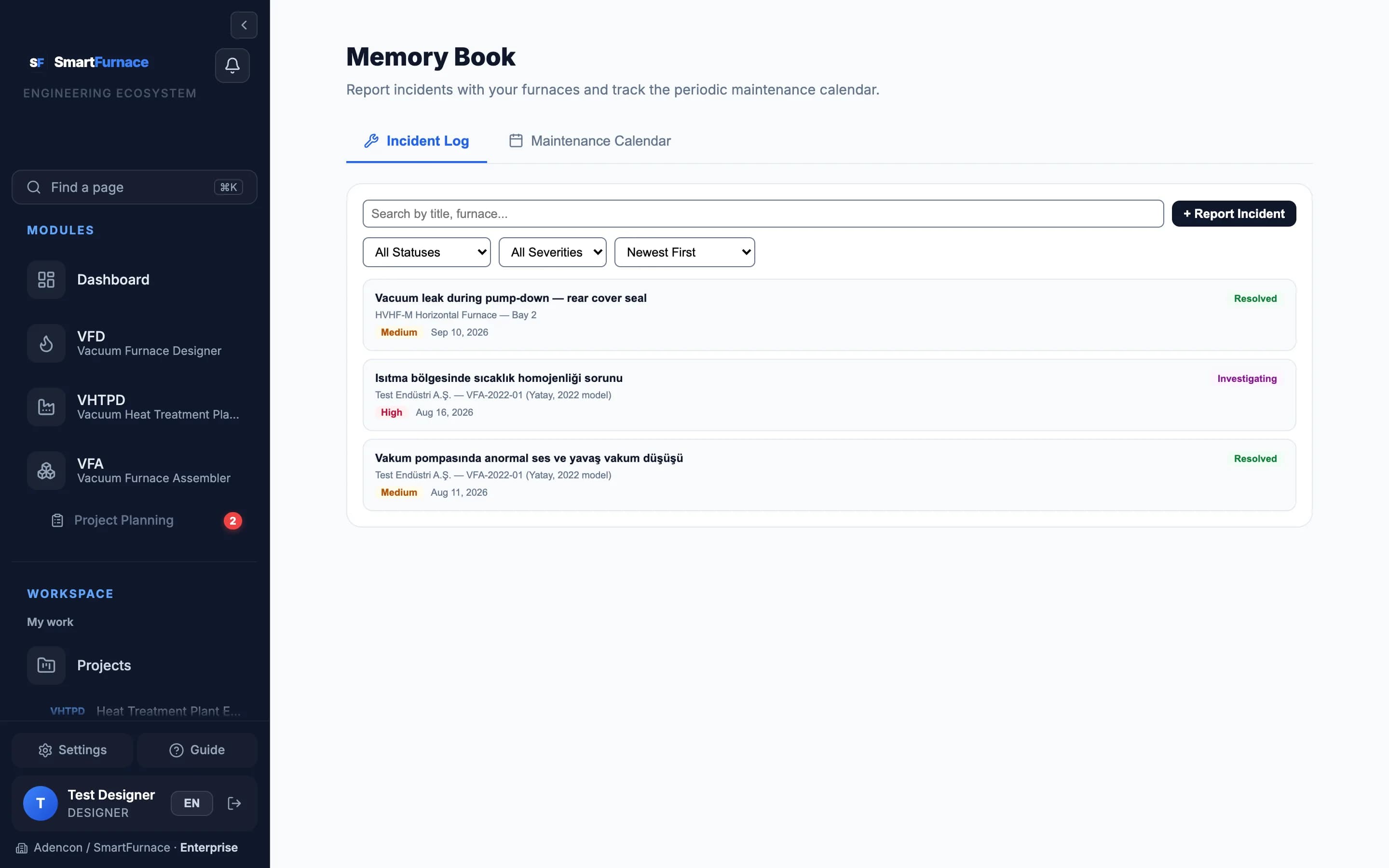 Memory Book — Incident Log
