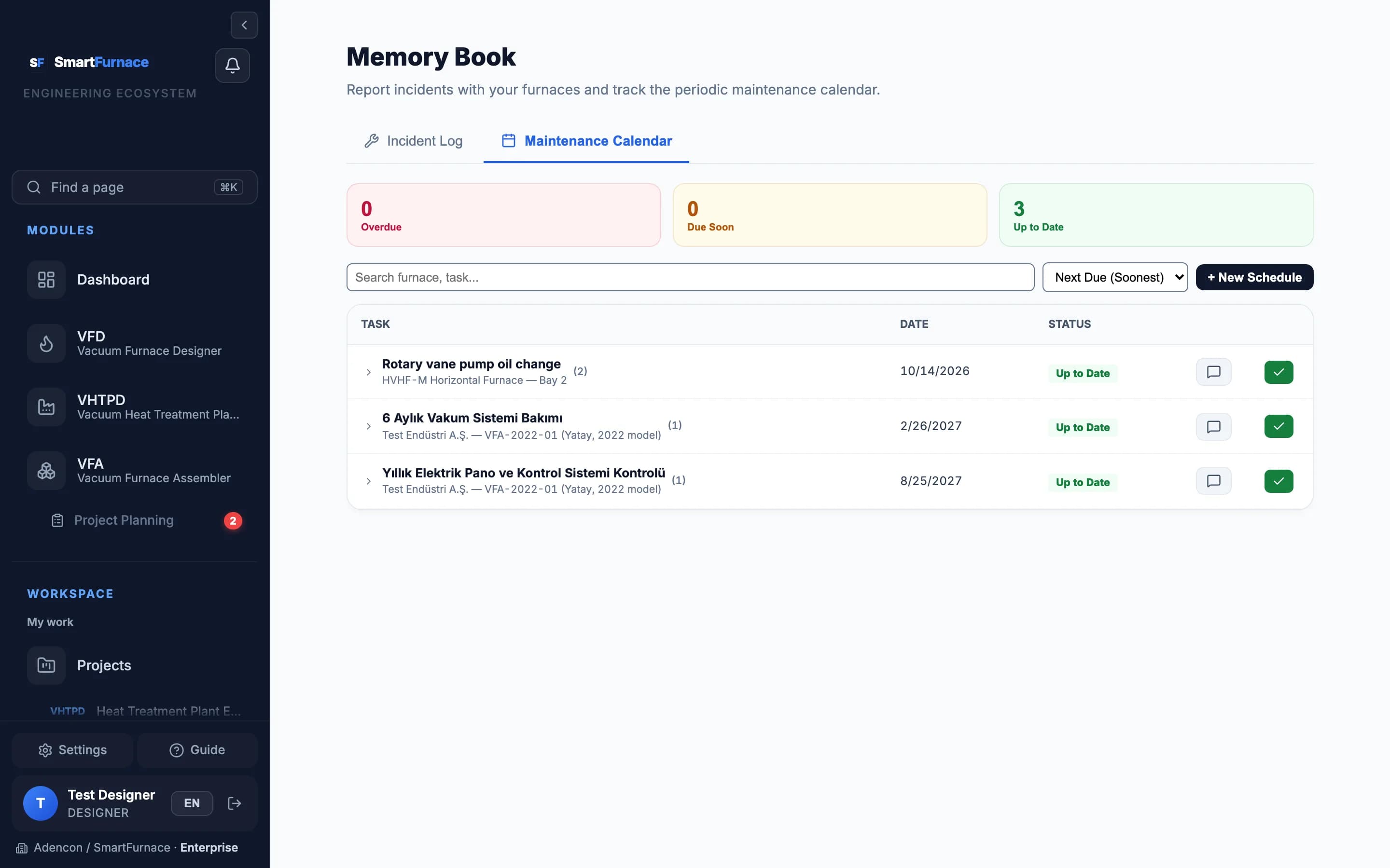 Memory Book — Maintenance Calendar