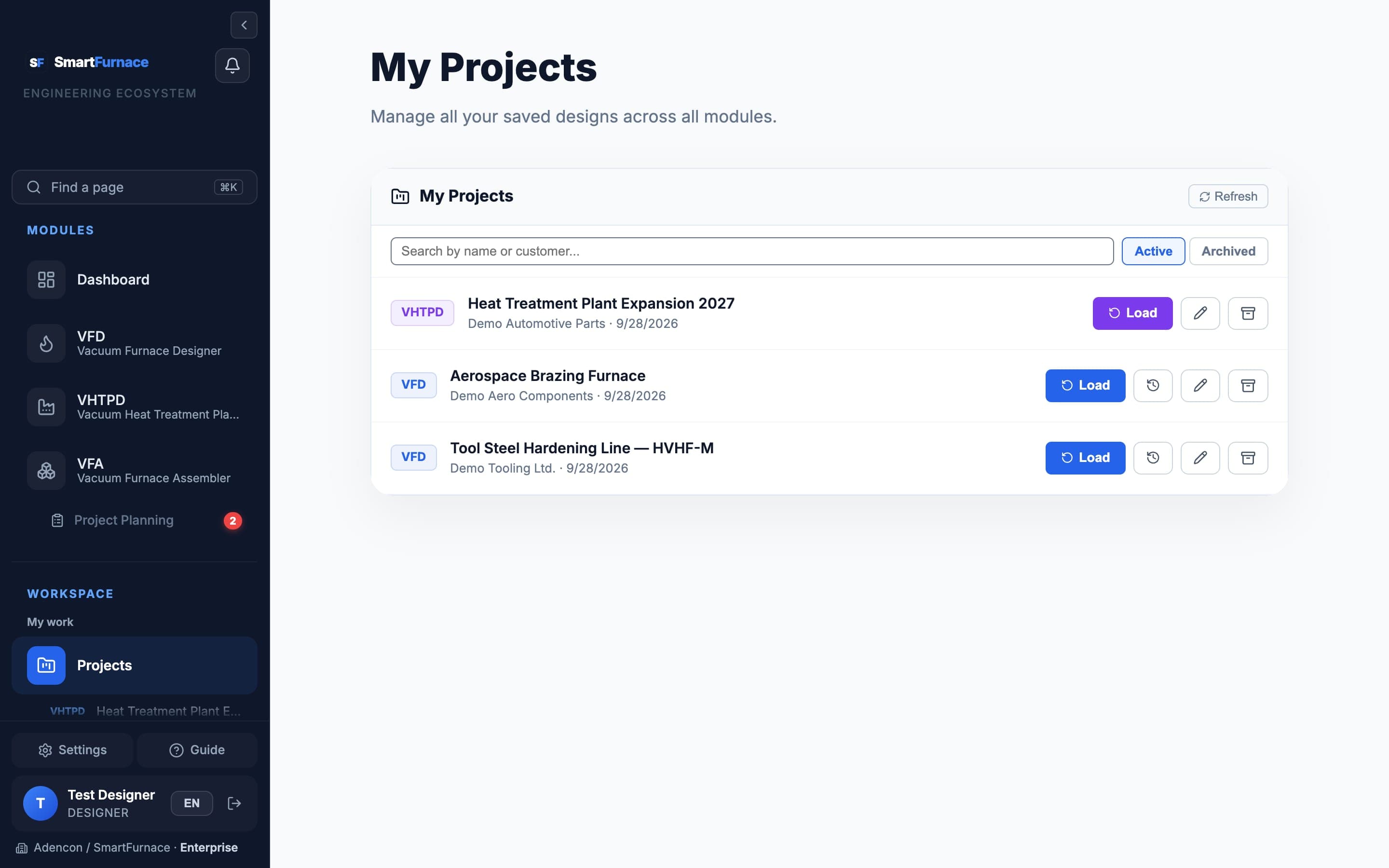 Projects list